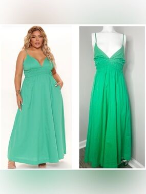 Fashion Nova Emerald Green Smocked Waist Maxi Dress- NWT-medium